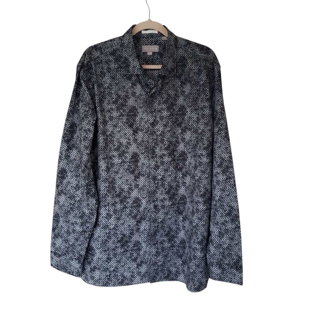Ted Baker Abstract Print Black & Gray Long Sleeve Shirt Big & Tall